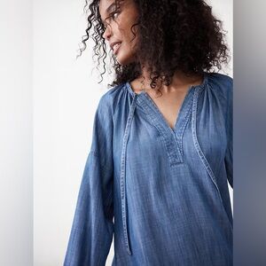 Tie Neck Chambray Mini Dress